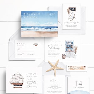 By The Sea-collectie, op aquarel geïnspireerd, nautisch geïnspireerd, trouwaankondiging