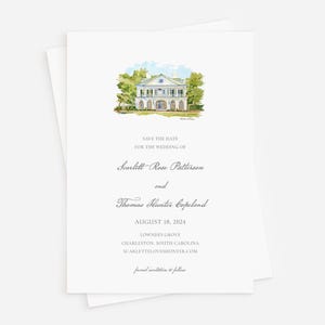 Lowndes Grove, Watercolor Venue, Charleston South Carolina Save The Date, Watercolor Invitation, Southern Bridal Shower, Rehearsal Dinner
