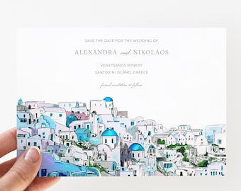 Greek Island Save The Date, Santorini Greece Destination Wedding