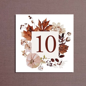 Numéros de table, collection automne aquarelle, téléchargement immédiat, option d'impression sur mesure