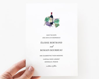 Vineyard Invitation Wine Tasting Bordeaux France Save The Date Watercolor Vineyard Wedding