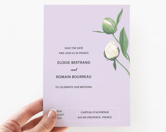 Lavender Botanical Invitation, Provence France Save The Date, Wedding Announcement