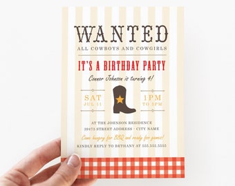 Cowboy Cowgirl Birthday Invitation, Childrens Birthday invitation