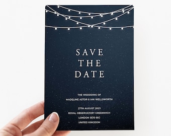 String of Lights Save The Date, Wedding Announcement, Celestial Starlight Save The Date