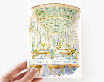 Watercolor Interior Painting, Commissioned Artwork, Bespoke Venue Watercolor Painting, Custom Venue Illustration. Crests and Maps