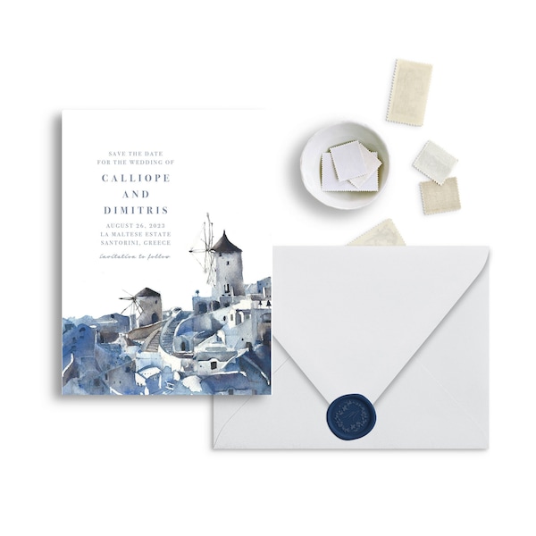 Santorini Greece Save The Date, Greek Island Destination Wedding