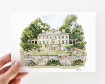 Swan House Watercolor Venue, Atlanta, Georgia, Wedding Announcement, Save The Date, Watercolor Painting