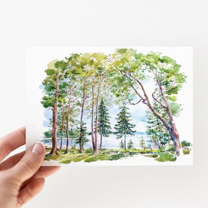 Norwood Pines, Minocqua, Wisconsin, Reserva la fecha, Pintura de acuarela, Boda en el bosque