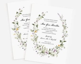 Lavender Hand Pressed Floral Bridal Luncheon, Watercolor Bouquet Save The Date, Rehearsal Dinner, Birthday Invitation