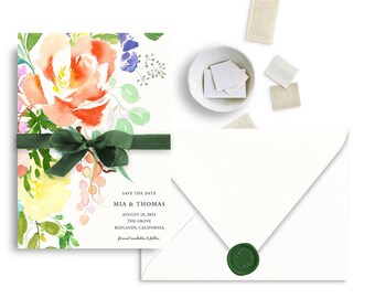 Citrus Watercolor Botanical Invitation,Wedding Announcement, Watercolor Floral Bridal Invitation