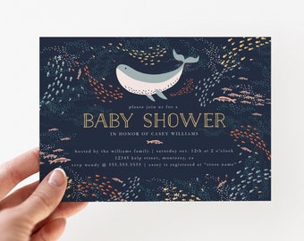 Nautical Baby Shower Invitation, Little Whale Nautical Invitation, Gender Reveal