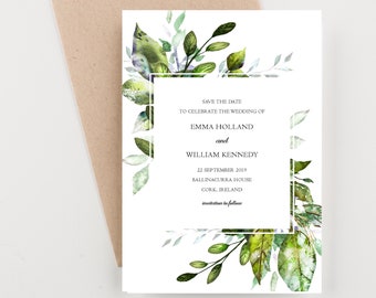 Woodland Save The Date, Boho Invitation, Irish Wedding Invitation, Watercolor Invitation