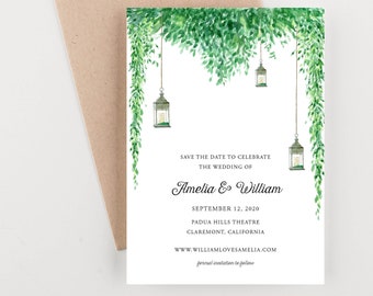 Garden Lantern Save The Date, Garden Wedding Invitation