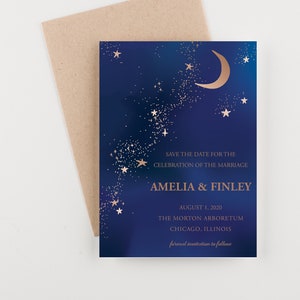 Celestial Save The Date, Starry Night, Moon & Stars Invitation