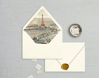 Envelope Liner Template, Vintage Paris Scene Print Multiple Sizes, Instant Download