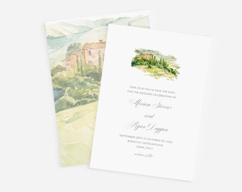 Borgo Di Castelvechhio, Siena Italy, Save The Date, Watercolor Painting, Destination Italy, Bespoke Watercolor