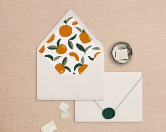 Envelope Liner Template, Watercolor Orange Valencia Liner, Instant Download