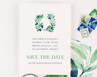 Olive Branch Save The Date - Tuscany Vineyard Save The Date - Italian and Greek Destination Wedding -  As Seen In Brides Magazine,
