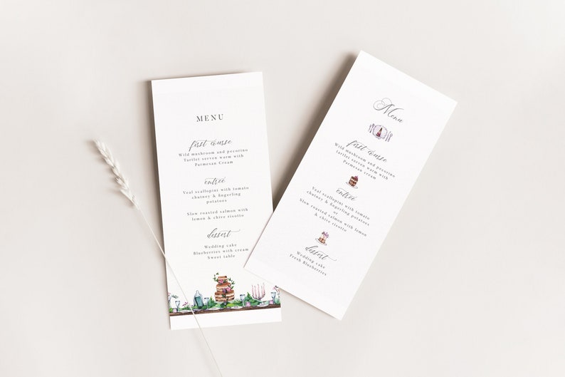 Watercolor Menus, Bespoke Custom Wedding and Event Menus, Bohemian Woodland Menus image 1