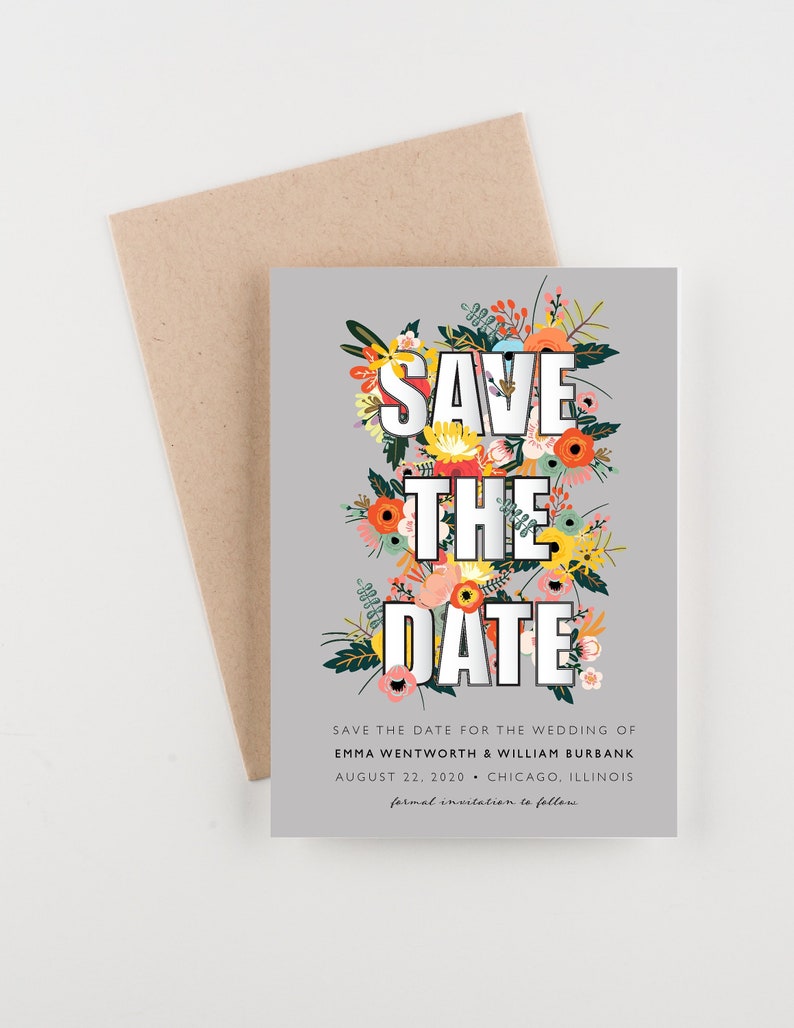Botanical Save The Date Wedding Announcement Botanical Illustration