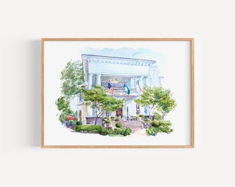 The Columns Hotel PRINT of Watercolor & Ink Garden District St