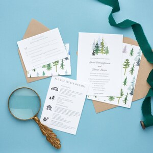 Woodland Wedding Invitations, Bohemian Watercolor Wedding Invitations, In The Woods Wedding Invitations, Watercolor Pinetrees image 9