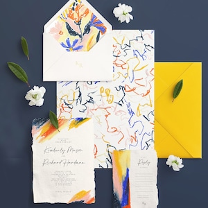 Modern Art Sketched Invitation Collection, Vibrant Floral Invitation
