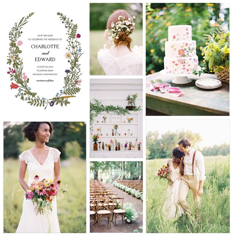 Wildflower Wreath Save The Date, Bohemian Wedding Theme, Wedding Invitation, Floral Wedding Announcement, Civil Union image 2