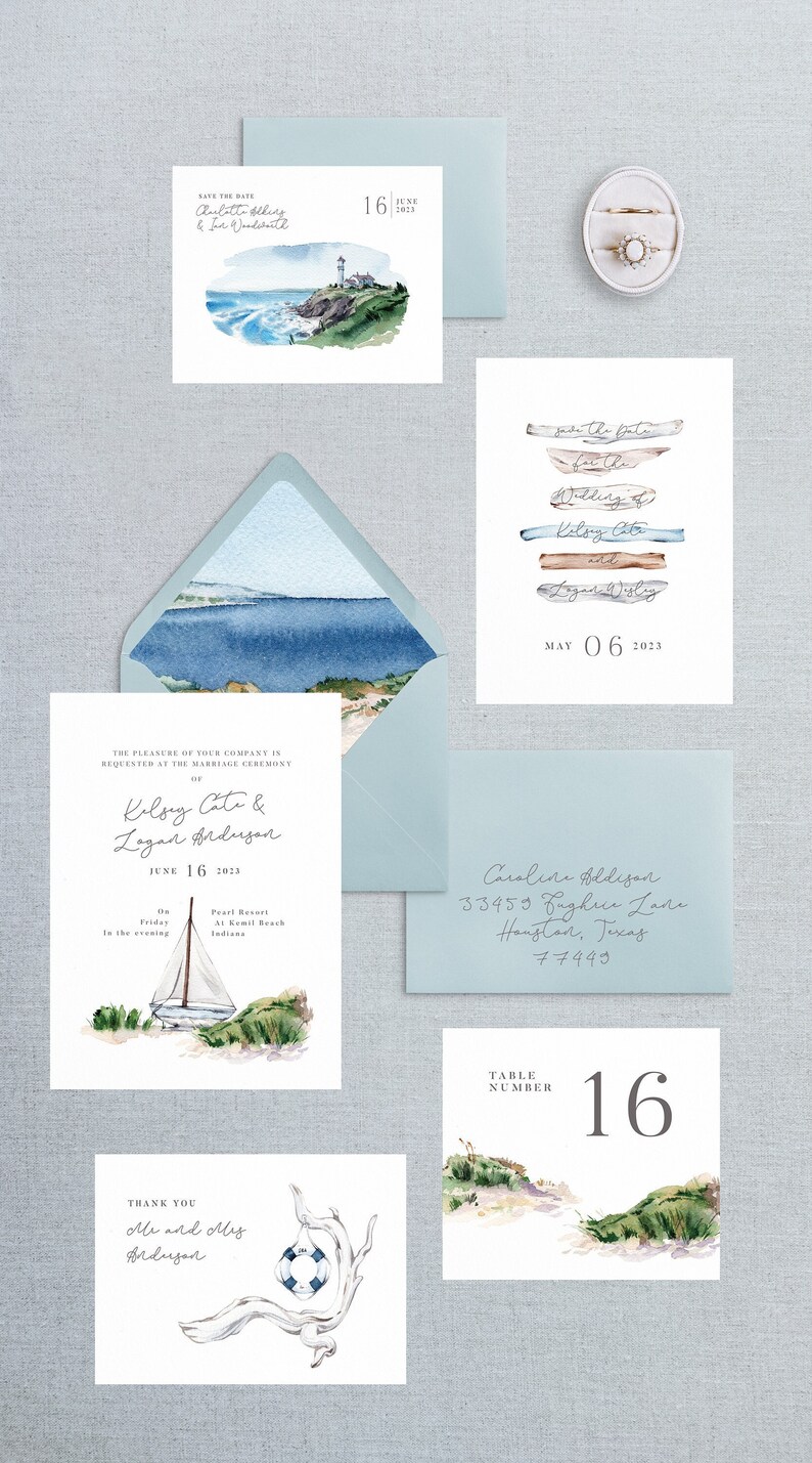 Watercolor Lighthouse Collection, Nautical Ocean Inspired, Wedding  Announcement - dral.regionlima.gob.pe