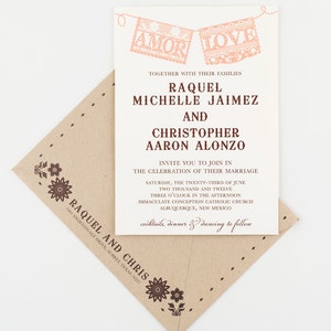 Wedding Invitation, Fiesta Papel Picado Banner Wedding Collection, Spanish Themed Wedding as featured by New Mexico Wedding Magazine image 4