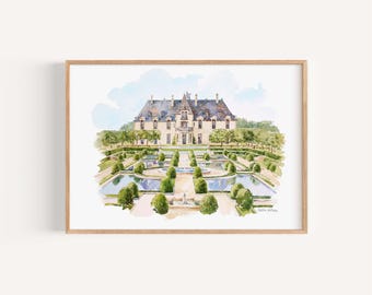 Oheka Castle, Huntington, New York, Watercolor Painting