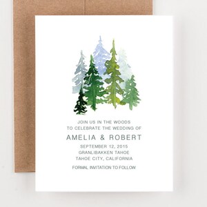 Woodland Wedding Invitations, Bohemian Watercolor Wedding Invitations, In The Woods Wedding Invitations, Watercolor Pinetrees image 6