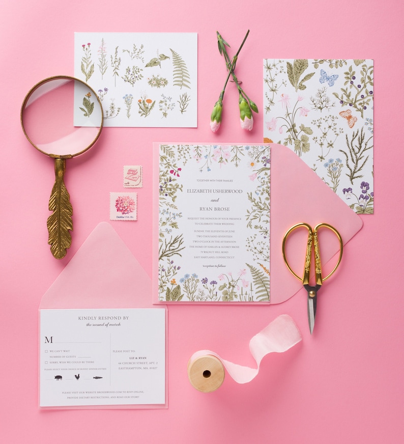 Wildflower Wedding Invitations, Bohemian Wedding Theme, Floral Wedding Announcement image 1