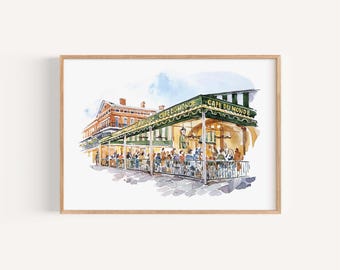 Cafe Du Monde, New Orleans, Louisiana,  Watercolor Artwork, Wedding Venue