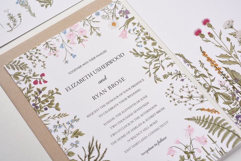 Wildflower Wedding Invitations, Bohemian Wedding Theme, Floral Wedding Announcement image 6
