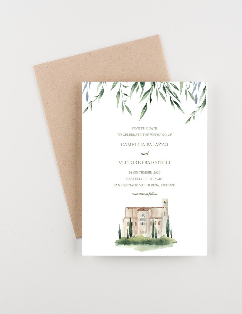 Italian Castle Save The Date Wedding Invitation