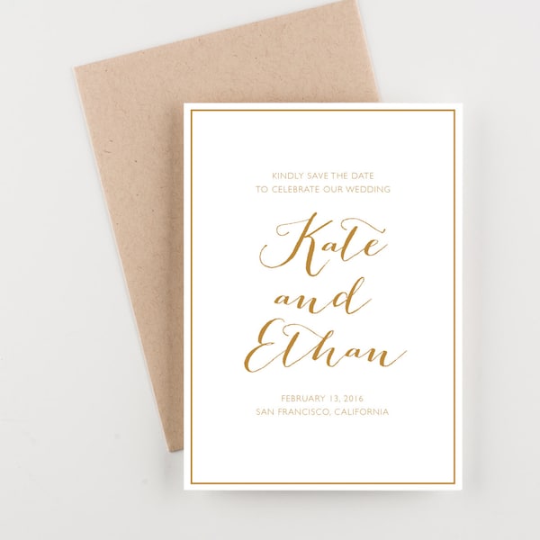 Gold Modern Calligraphy Save The Date, Bridal Shower, Wedding Invitation