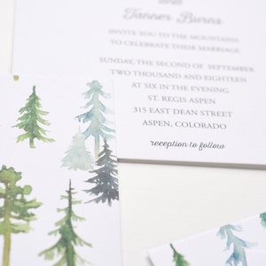 Woodland Wedding Invitations, Bohemian Watercolor Wedding Invitations, In The Woods Wedding Invitations, Watercolor Pinetrees image 10