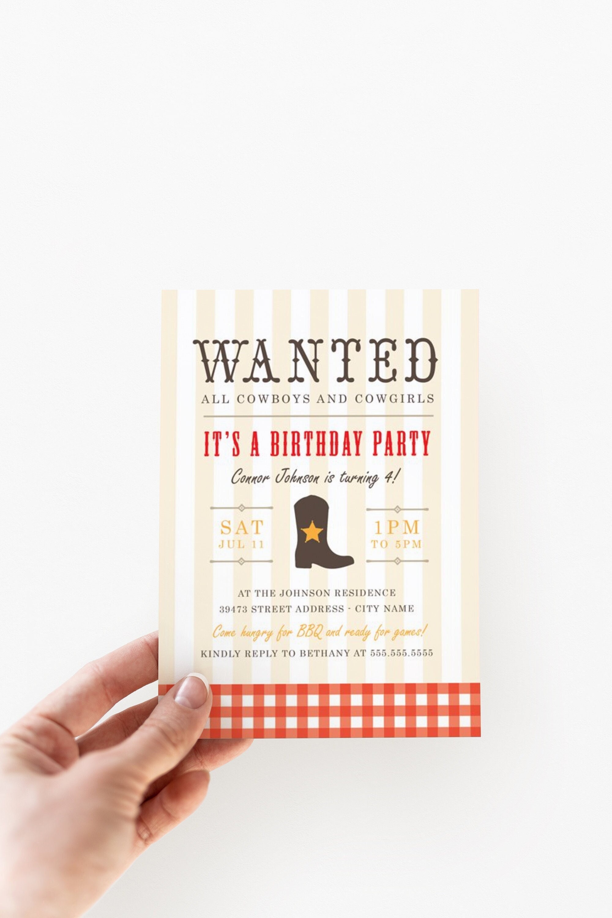 Cowboy Cowgirl Birthday Invitation, Childrens Birthday invitation