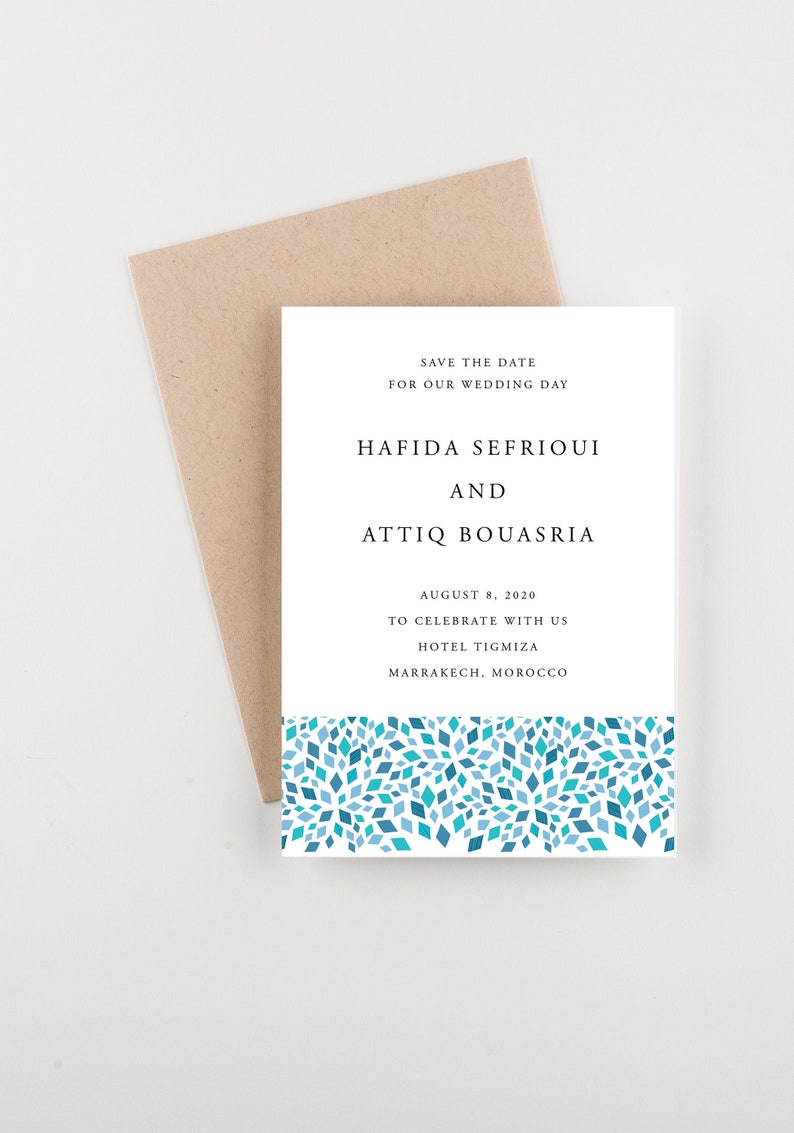 Morocco-Themed Save the Date and Wedding Invitations - Blue Tiles