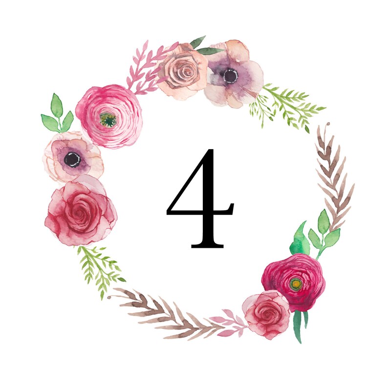 floral blooms table numbers 1 20 instant download wedding etsy