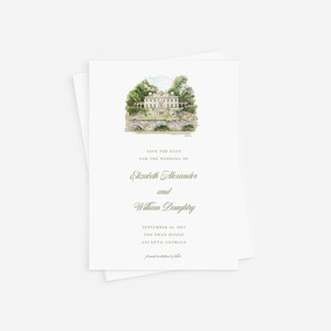 Swan House Watercolor Venue, Atlanta, Georgia, Wedding Announcement, Save The Date, Watercolor Painting image 2
