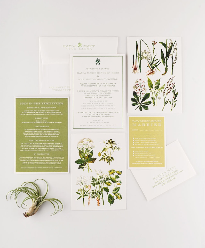 Wedding Invitation, Vintage Botanical Garden Wedding Collection, Rustic Garden Wedding Themed Invitations image 1