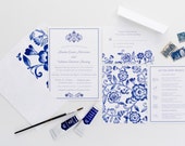 Blue Floral Wedding Invitations - Watercolor Blue Invitations - China Pattern Wedding Invitations