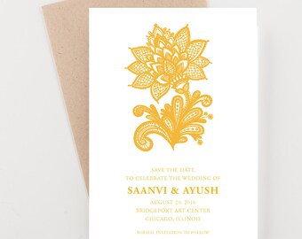 Indian Floral Save The Date, Destination India, Bridal Shower, Wedding Invitation