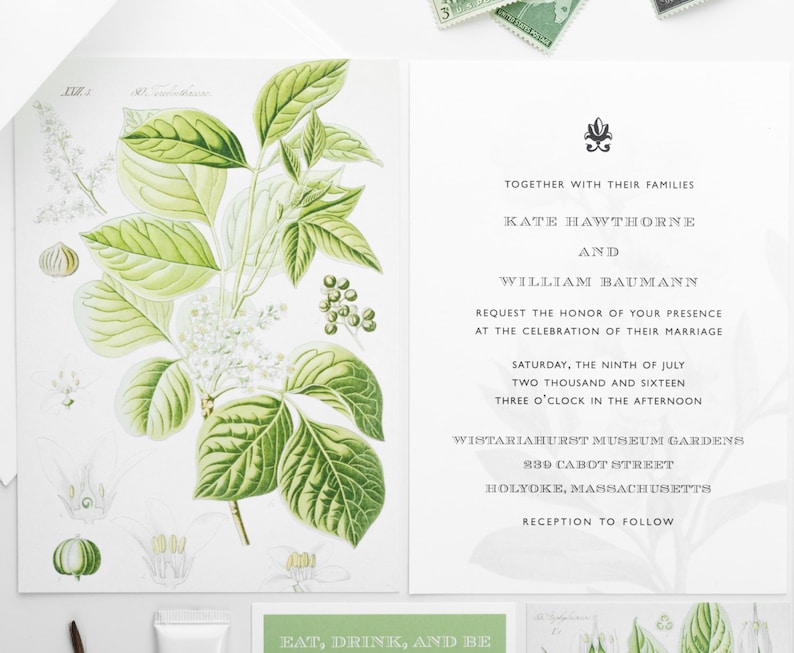 Botanical Wedding Invitations Floral Wedding Invitation Garden Wedding Invitations Vintage Botanical Invitations Floral Invitations image 4