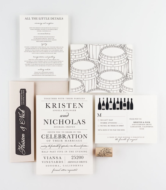 vineyard invitations wine invitations california wedding etsy