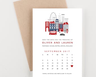 London Theme Save The Date, UK, Union Jack Inspired, London Calling Invitation, Wedding Announcement, Party Invitation, Civil Union