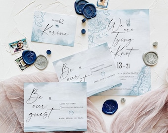 Navy Nautical Collection, Watercolor Nautical Inspired, Wedding Announcement