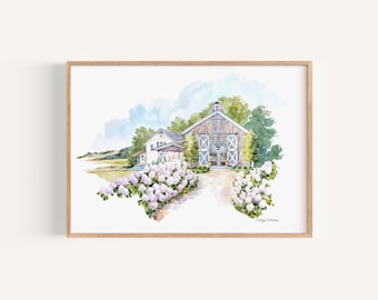 Pippin Hill Farm & Vineyards, North Garden, Virginia  Watercolor Artwork, Wedding Venue
